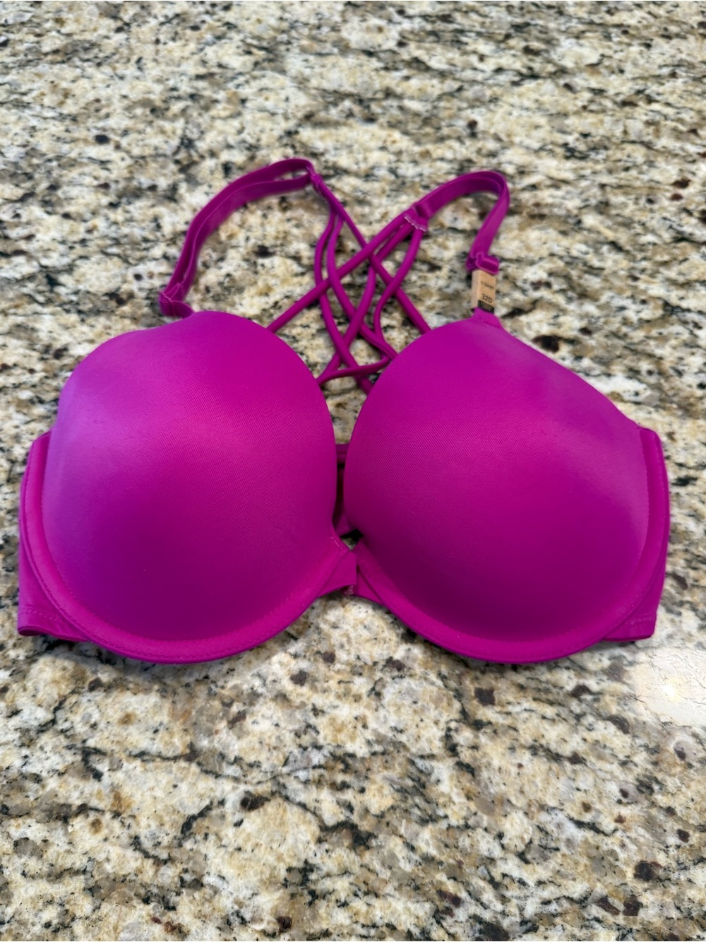 Pink purplish pink bra strappy back front closure sexy RFID versatile 32D